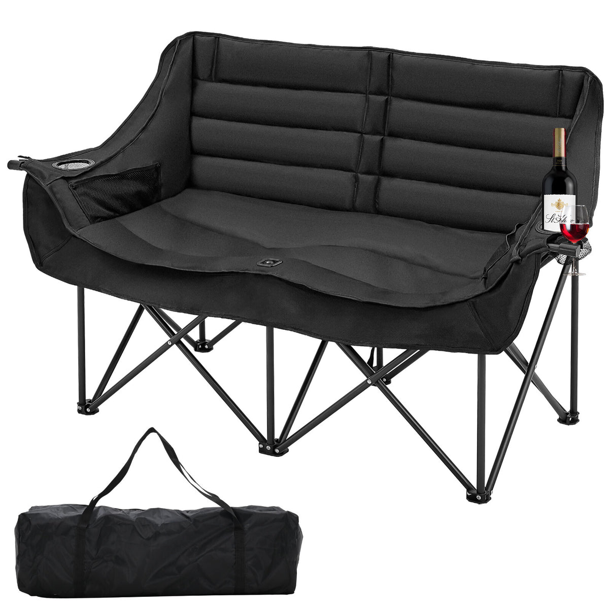 Heavy Duty Double Camping Chair for 2 People Folding Loveseat 990lb Capacity