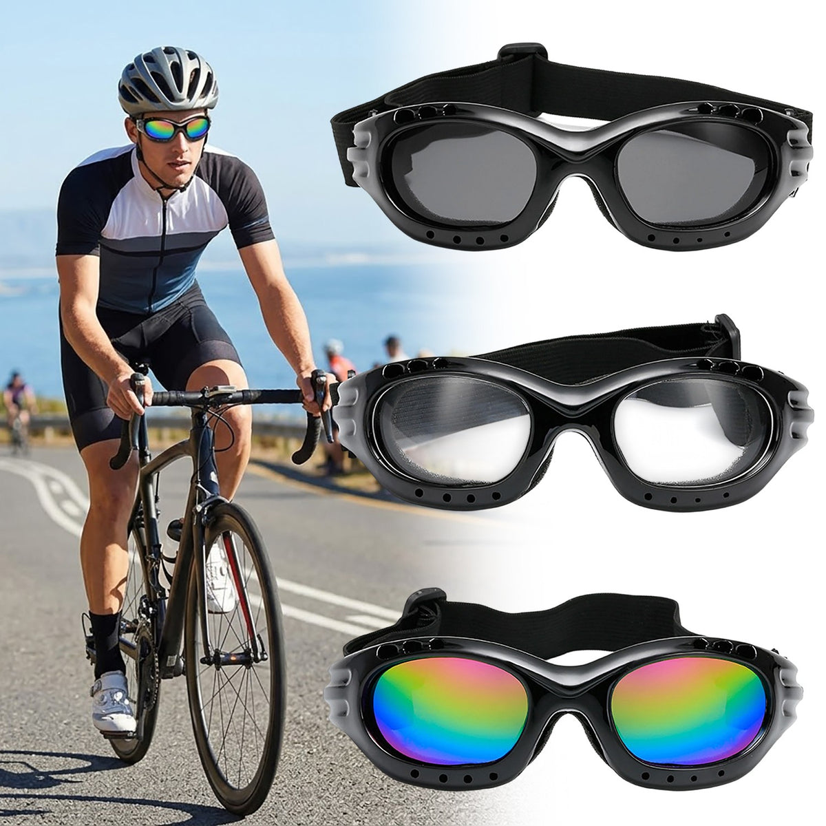 Cycling Skiing Riding Goggles Foam Padded UV400 Impact-Resistant Safety Glasses