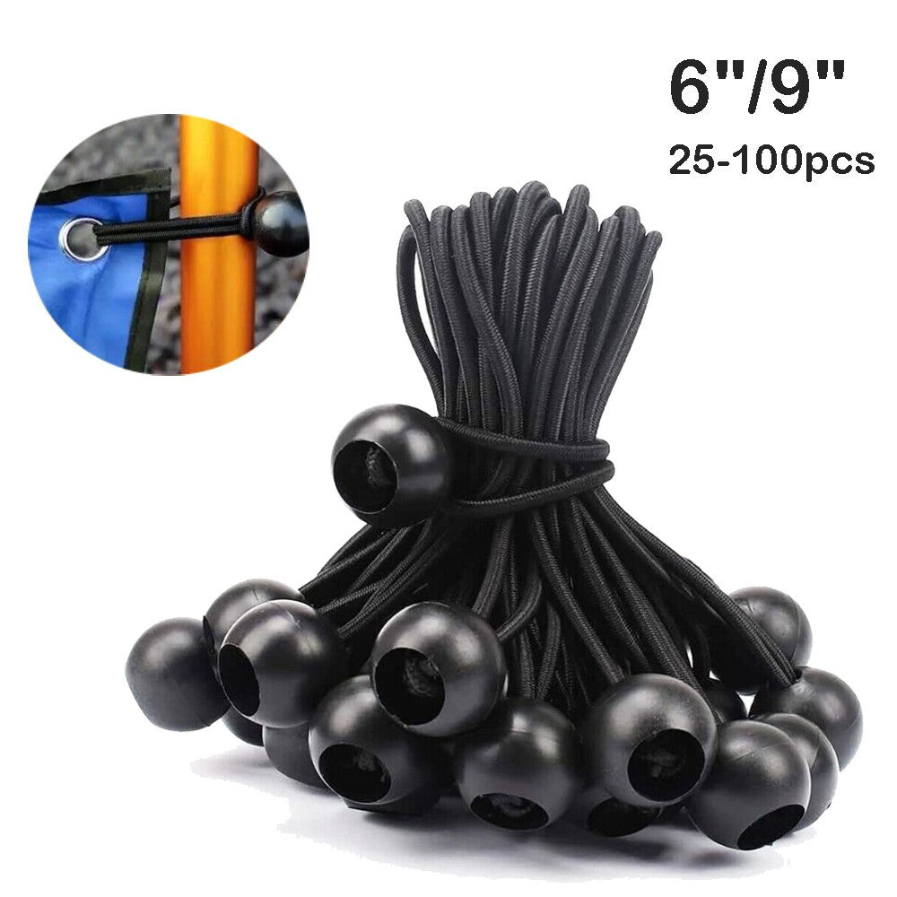 Heavy Duty Black Bungee Cord Tie Down Straps - Canopy Tarp Ties 6" & 9"