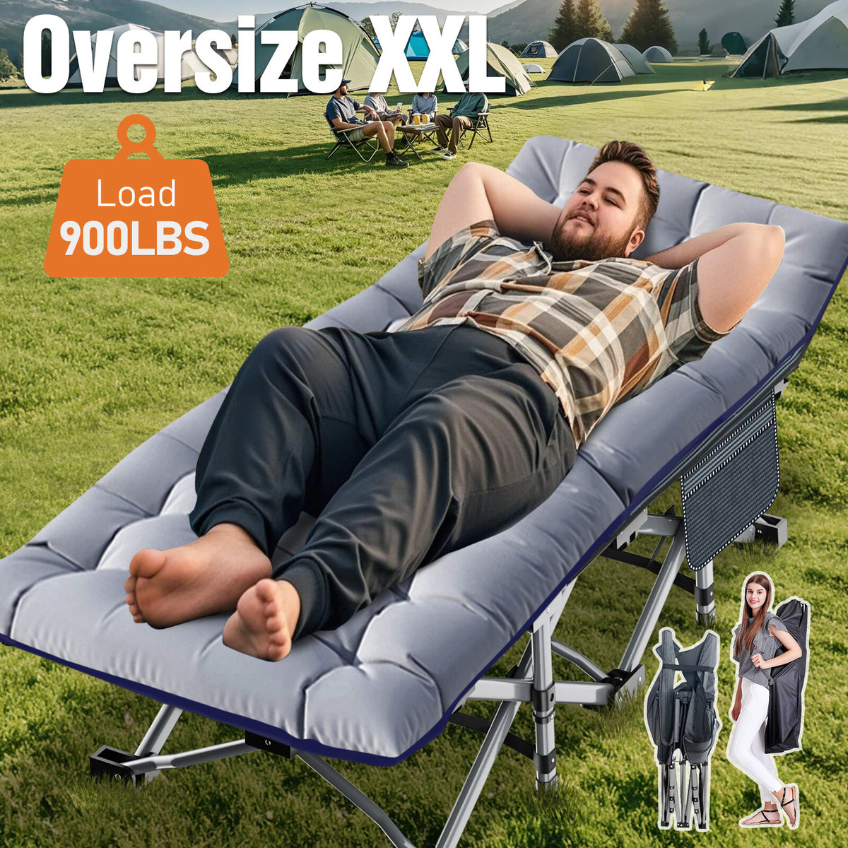 Heavy Duty Folding Camping Cot with Mattress - Portable Adult Sleep Bed