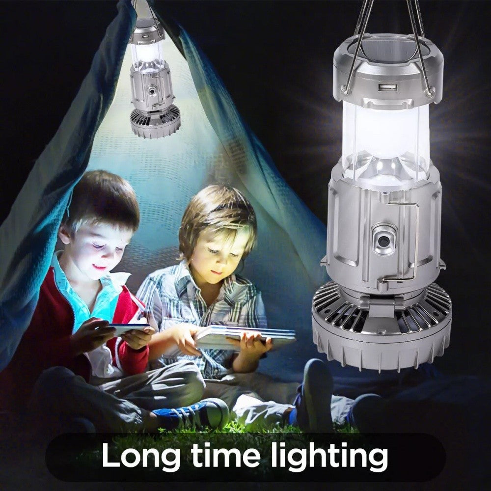 Multi-Function LED Camping Lantern with Fan Solar USB Rechargeable Portable Light