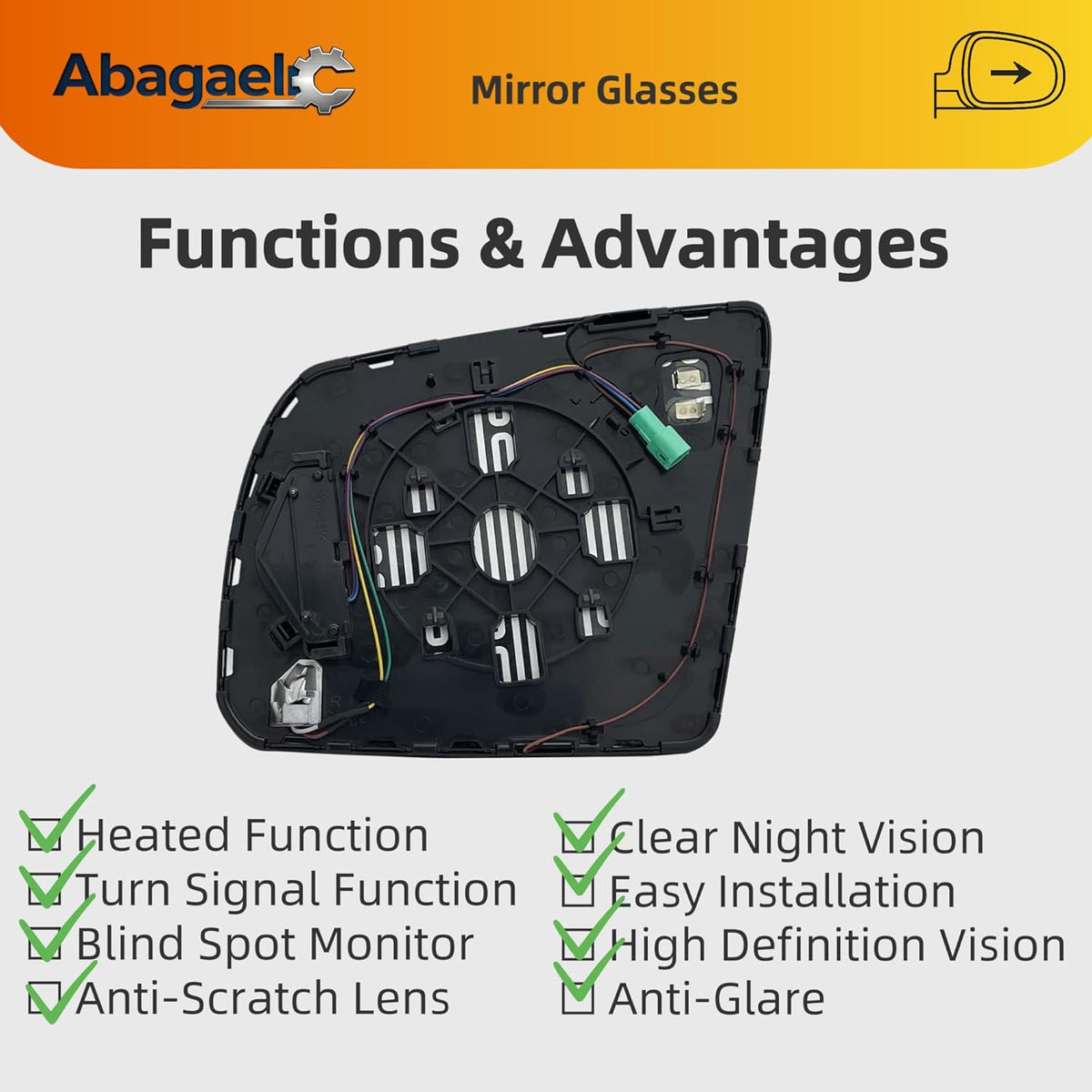 Passenger Side Heated Mirror Glass for Toyota Sequoia Tundra 2008-2020