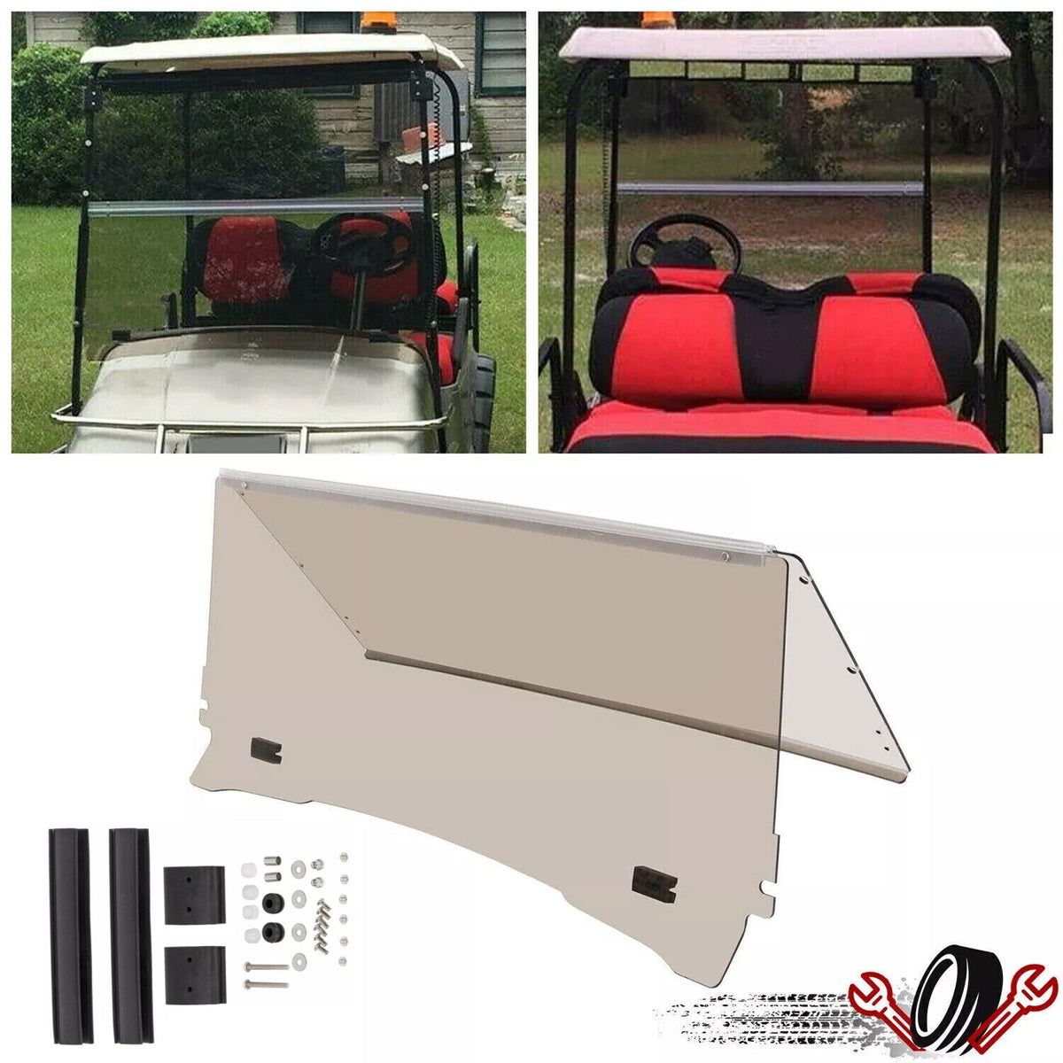 Foldable Tinted Windshield for EZGO TXT Golf Cart 1994-2014 Impact-Resistant