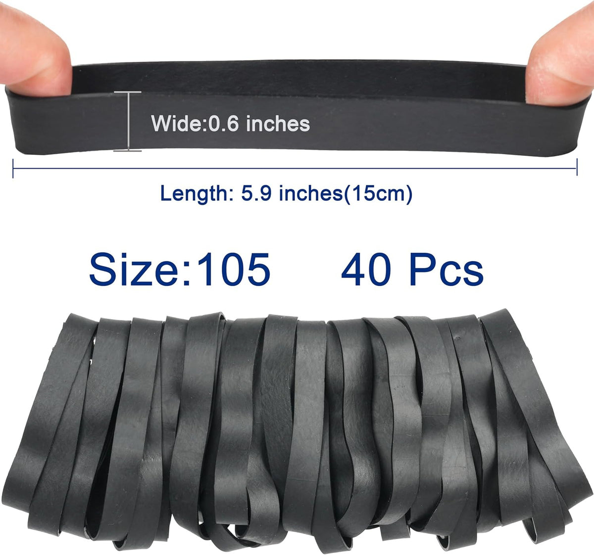 Large Black Rubber Bands Set - 40 Pack Size #105 for Office & Crafts
