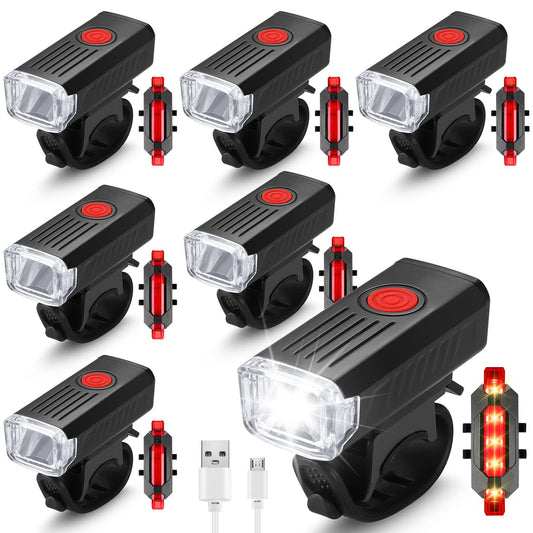 6 Sets Bicycle Front and Rear Lights Waterproof USB Rechargeable for Night Riding
