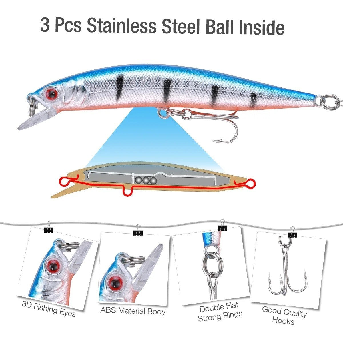 10Pcs Fishing Lure Set - Crankbaits Minnow Baits for Freshwater & Saltwater