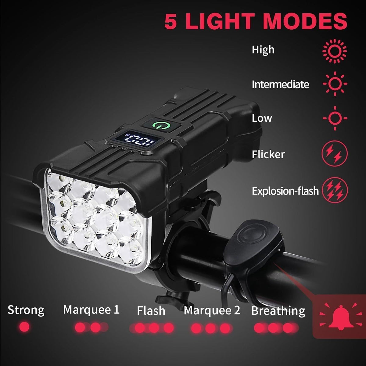USB Rechargeable LED Bike Light Set with Horn Waterproof Front and Rear Cycling Lamps