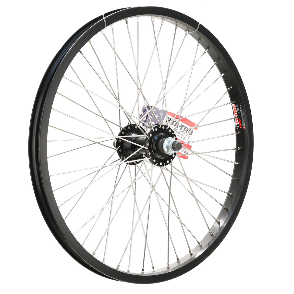 20-Inch BMX Front Wheel with Aluminum Rim 48 Spokes Bolt-On Black Alloy
