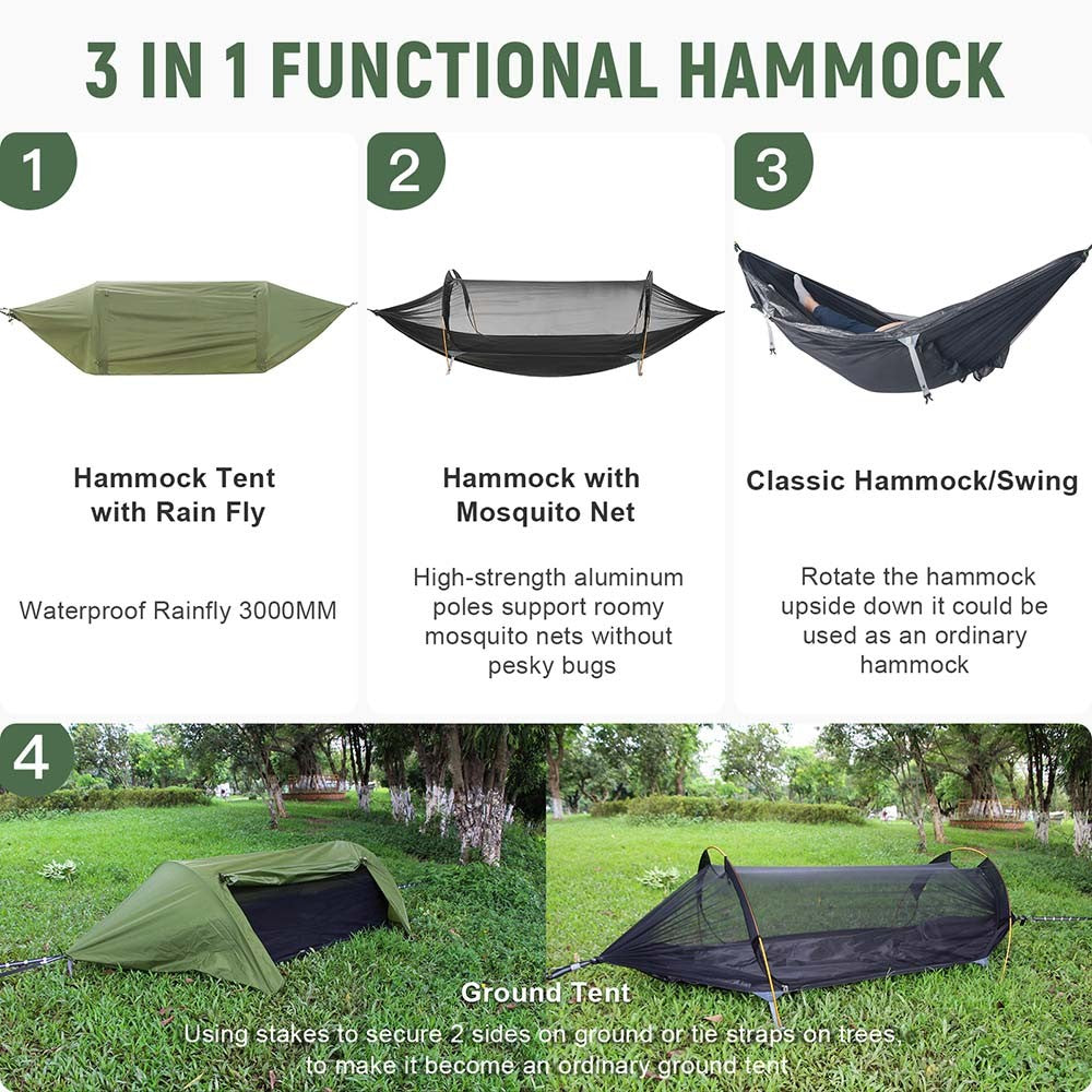 2-in-1 Camping Hammock Tent with Rain Fly and Mosquito Net - Portable & Durable