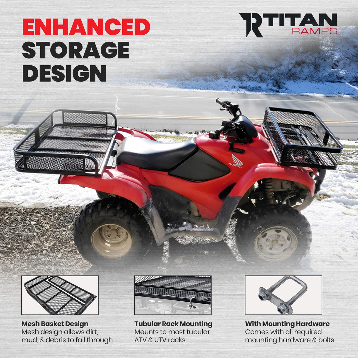 Universal ATV UTV Steel Cargo Basket Rack Black 100 lb Capacity