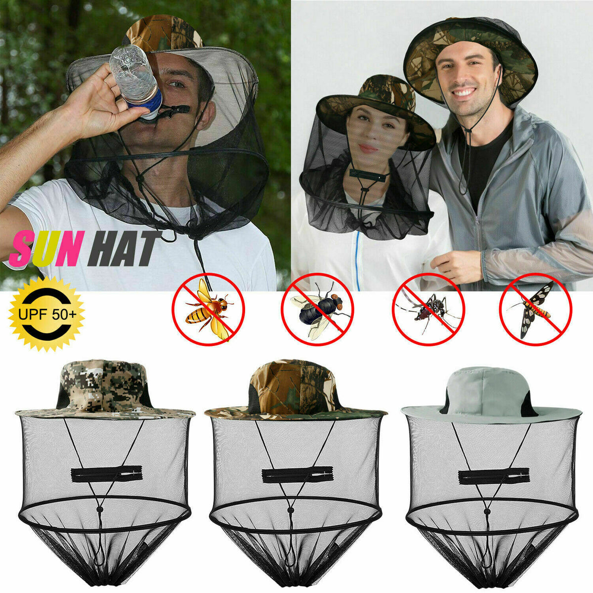 Mosquito Head Net Hat with Mesh Protection for Hiking Fishing Outdoor