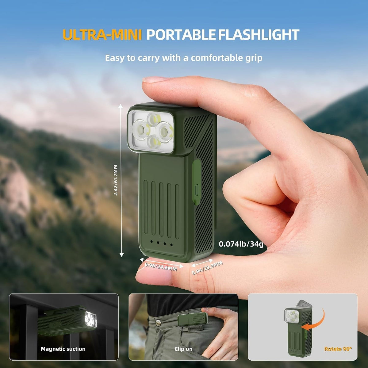 Rechargeable 200 Lumen Clip-On Flashlight with 90° Swivel & Magnetic Base