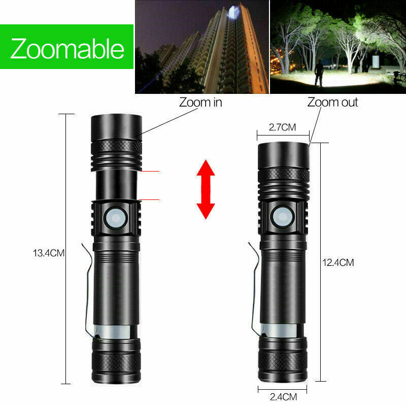 Rechargeable LED Tactical Flashlight with Zoom and Multiple Modes