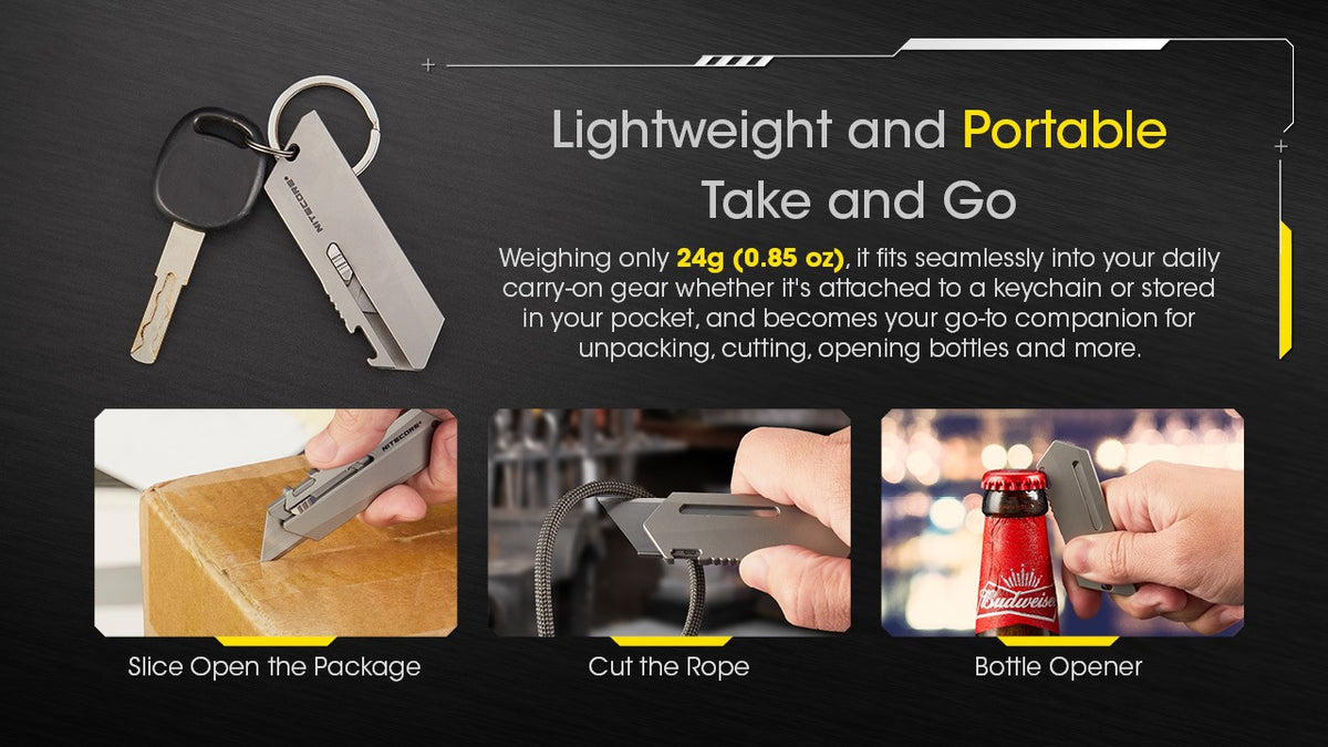 Titanium Utility EDC Knife with Bottle Opener, Compact & Lightweight