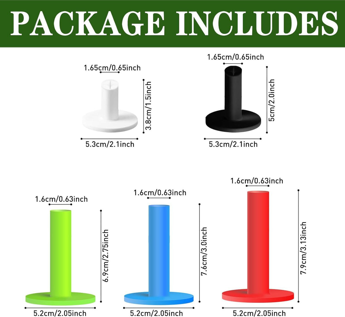 Rubber Golf Tees Set with Different Heights - Tee Holder for Driving Range & Practice