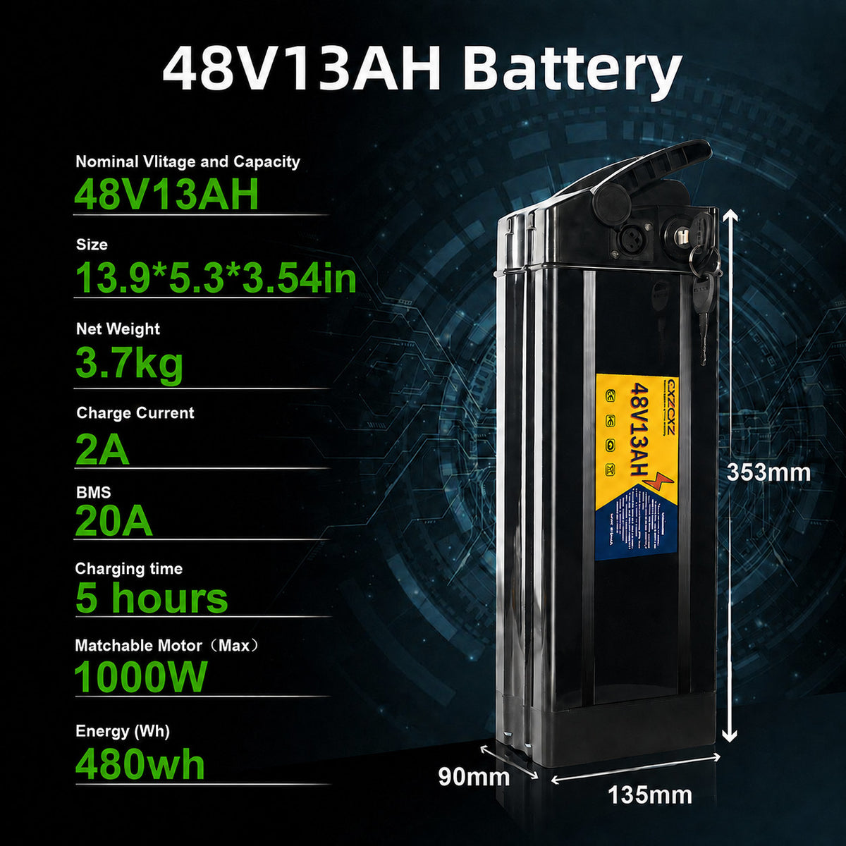 Foldable Electric Bicycle Battery 48V 10Ah/13Ah/20Ah for E-Bike with UL 2271 Certification