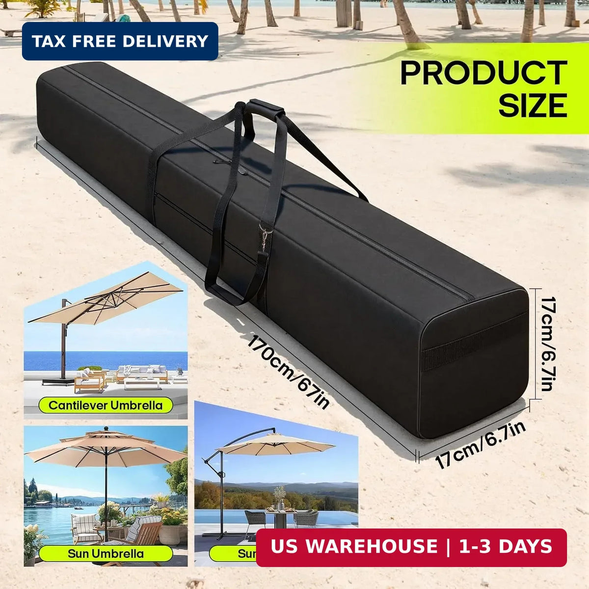 67-Inch Patio Beach Umbrella Storage Bag - Heavy-Duty Waterproof Sleeve