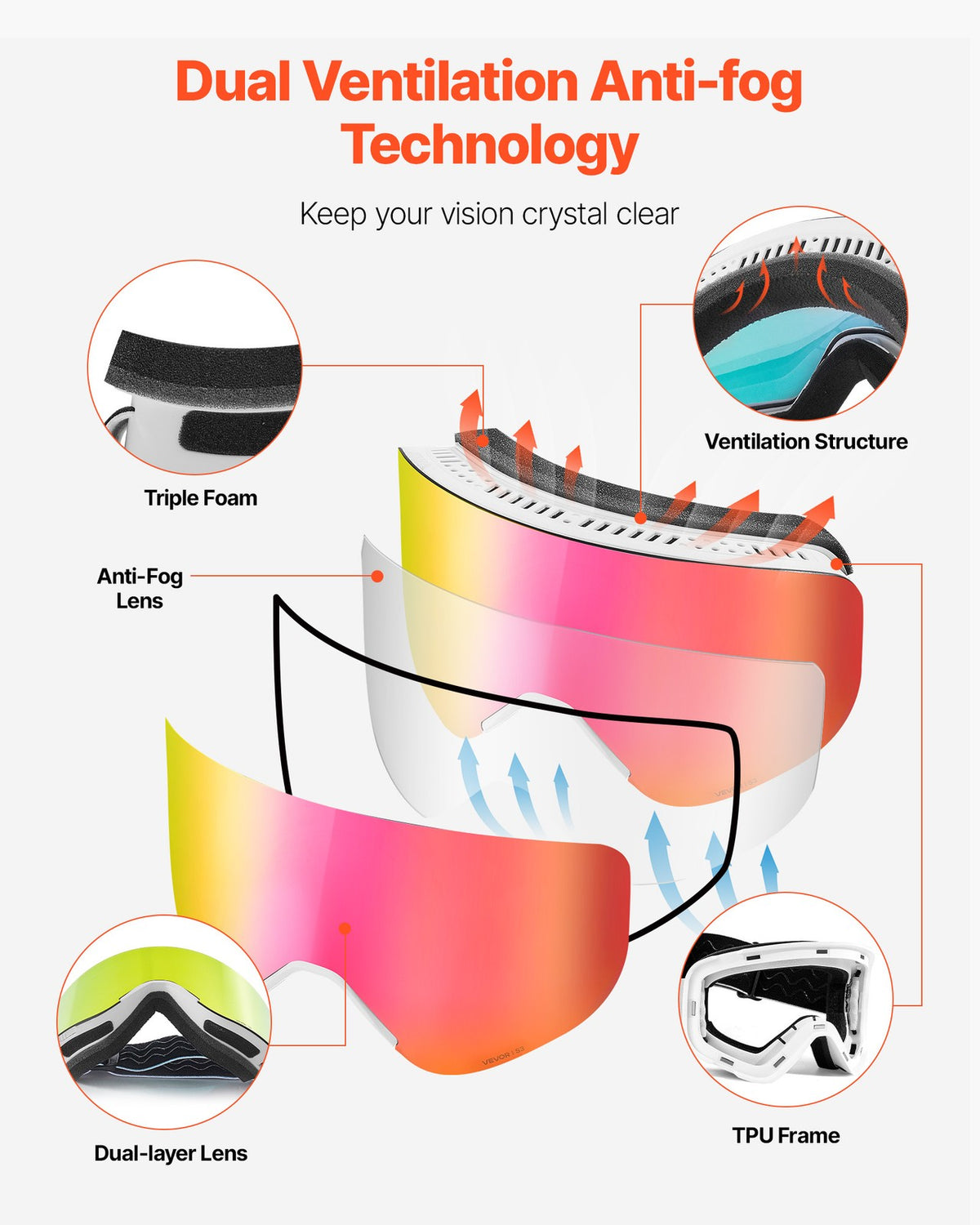 Magnet Cylindrical Ski Goggles with Pink Revo Coating - Snowboard & Snow Skiing