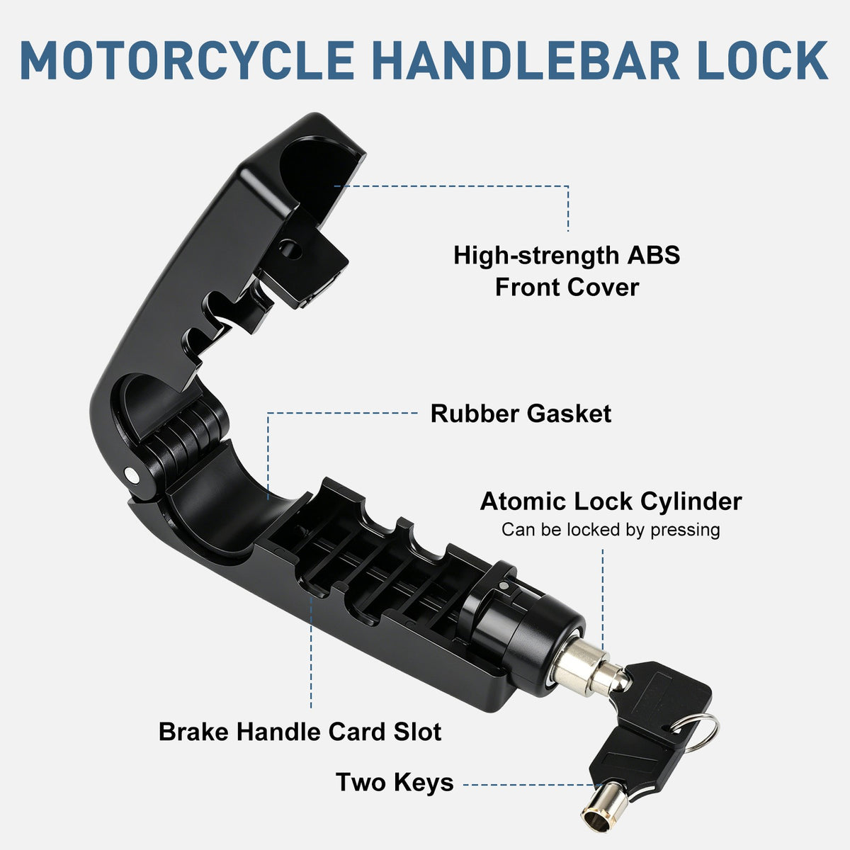 Heavy-Duty Motorcycle ATV Handlebar Lock with 2 Keys - Anti-Theft Security