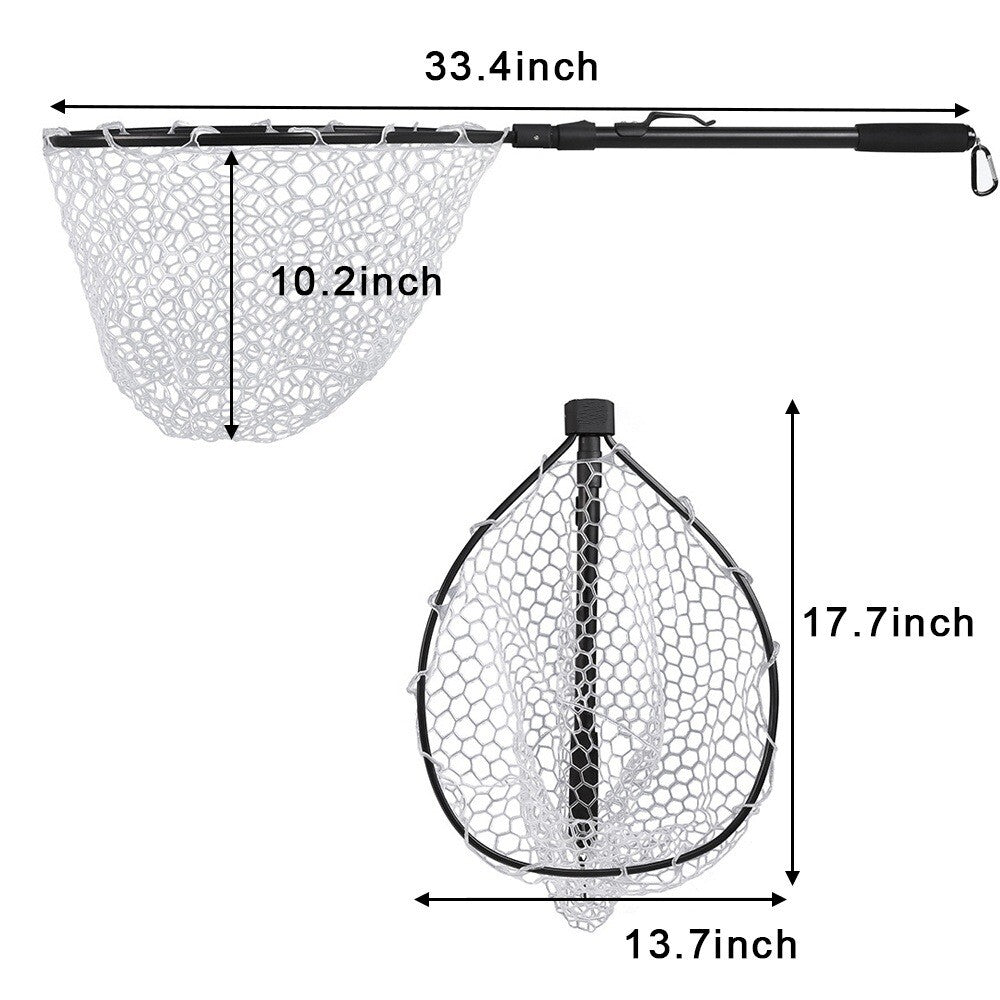 Lightweight Rubber Landing Net for Fly Fishing with Foldable Handle