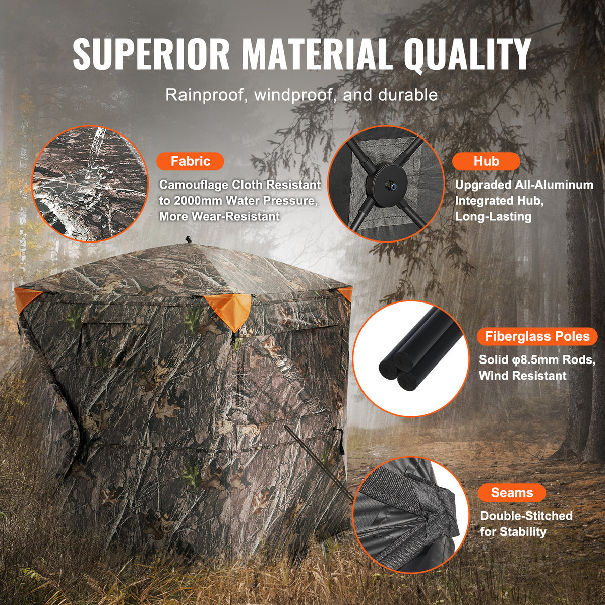 Ground Hunting Blind 270° with Mesh Windows for Deer & Duck - Weatherproof, Portable, 2-3 Person