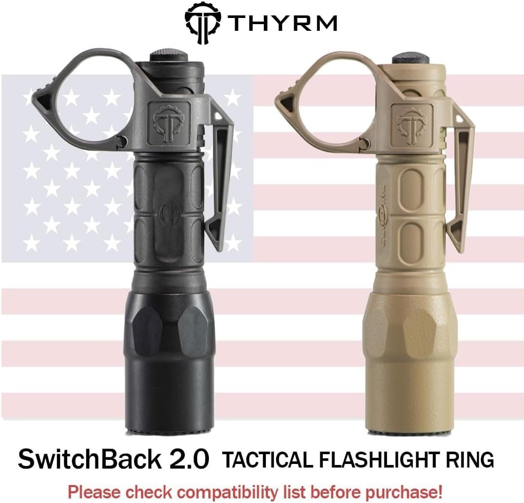Releasable Flashlight Ring with Pocket Clip for Tactical Use - Large 2.0