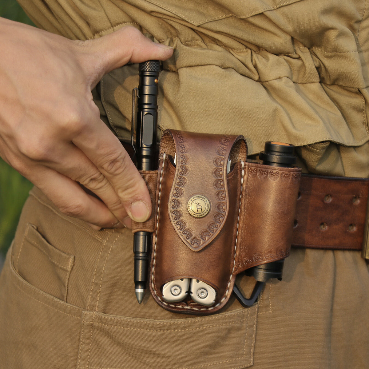 Leather EDC Organizer Sheath for Multitools, Flashlights & Pens