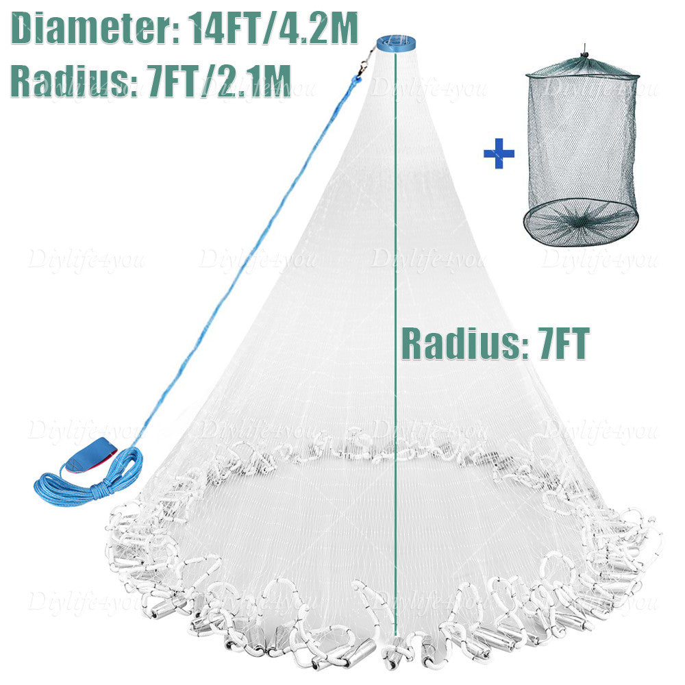 Heavy-Duty Fish Net Cast Net Bait Trap for Sea Lake Pond River Fishing