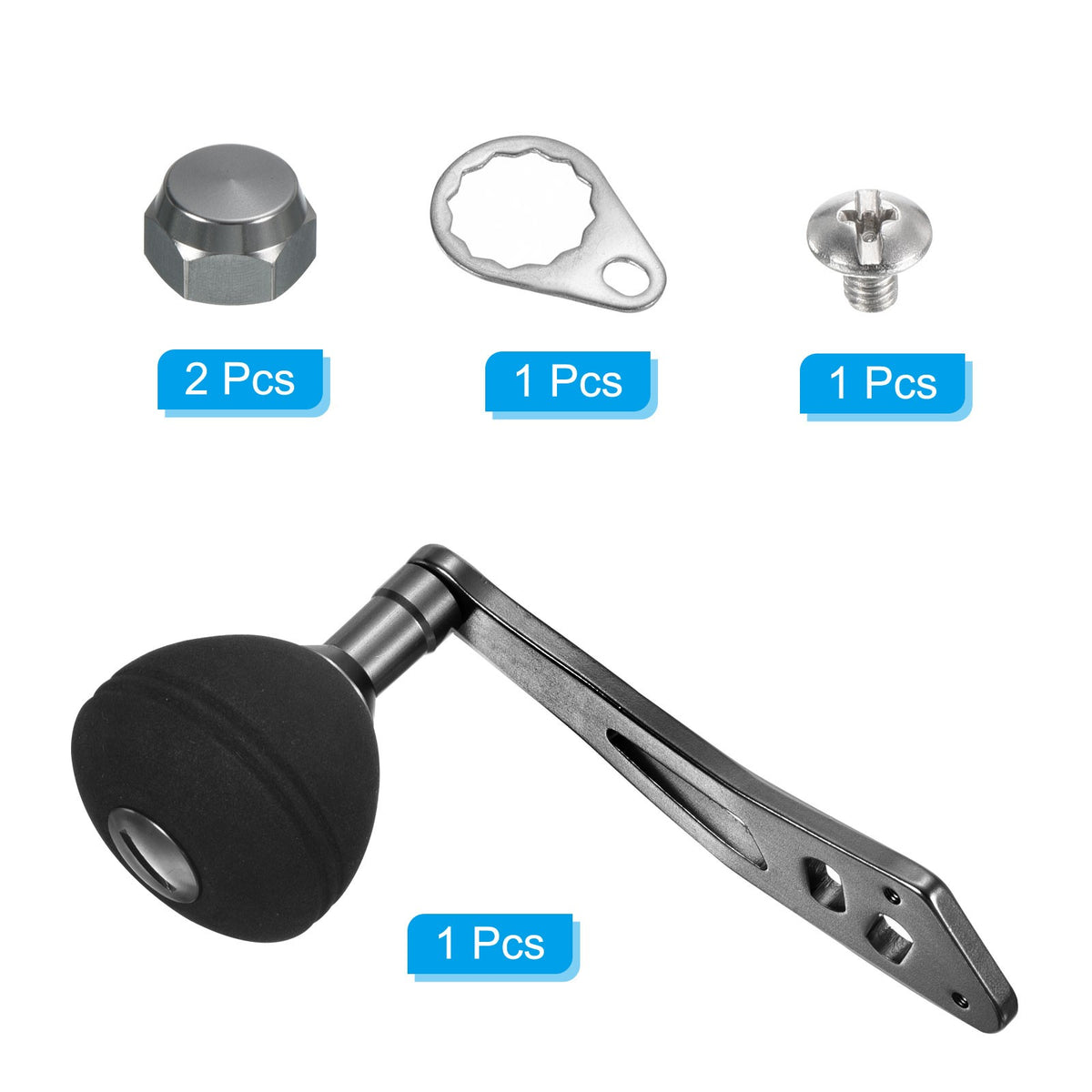 Metal Baitcasting Fishing Reel Handle Knob with EVA Grip Silver