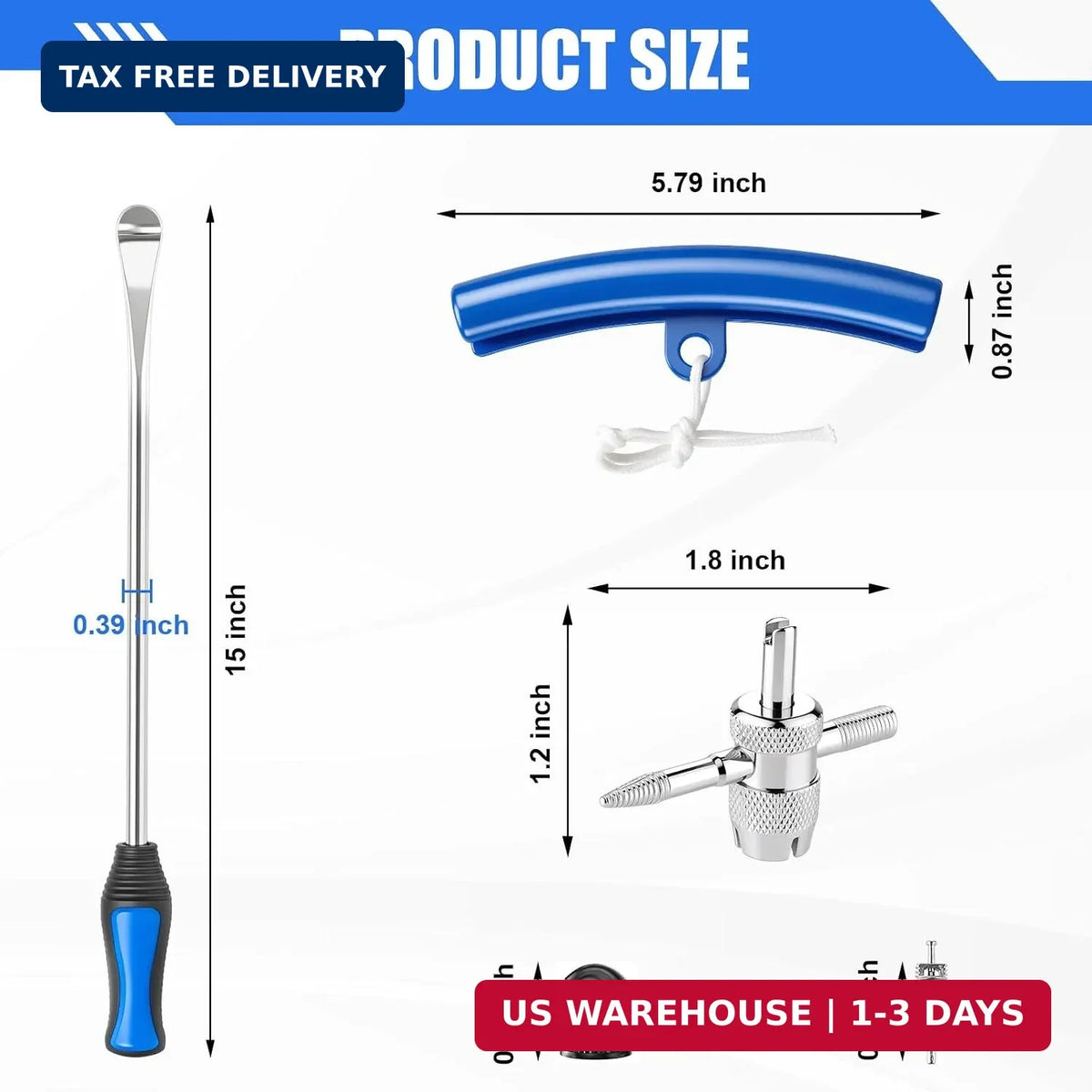 15 Inch Tire Removal Kit with 30 Tools for Motorcycle, Bicycle, Lawn Tractor - Heavy Duty Steel