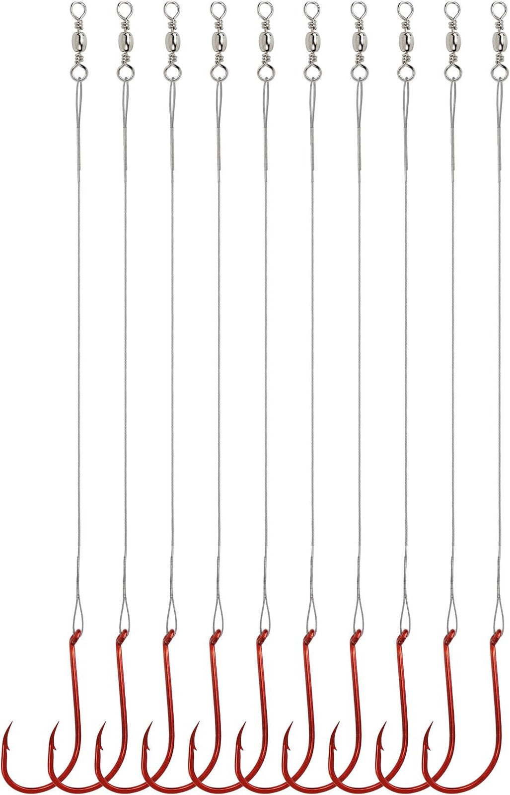 Saltwater Fishing Hooks with Steel Wire Leader 50pcs - Circle Hooks for T toothy Fish