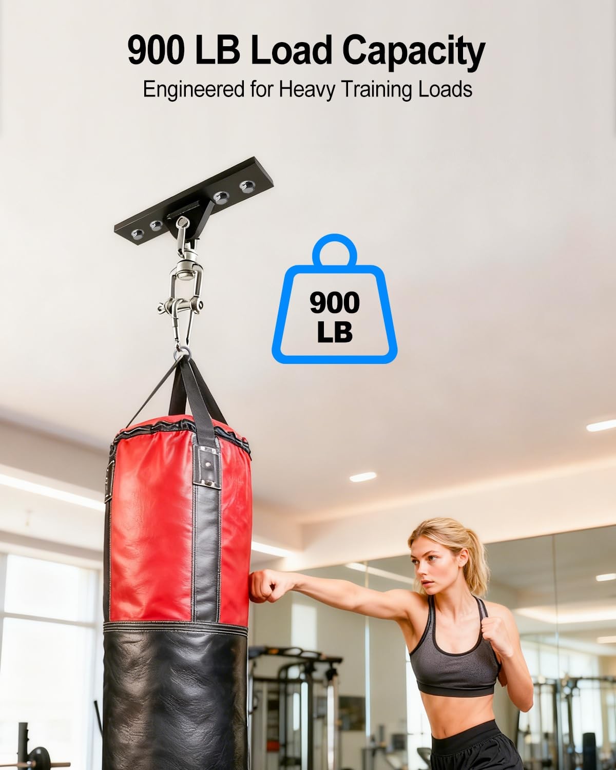 Heavy Bag Hanger Wall Ceiling Mount Bracket with Swivel Carabiner 900LB Capacity