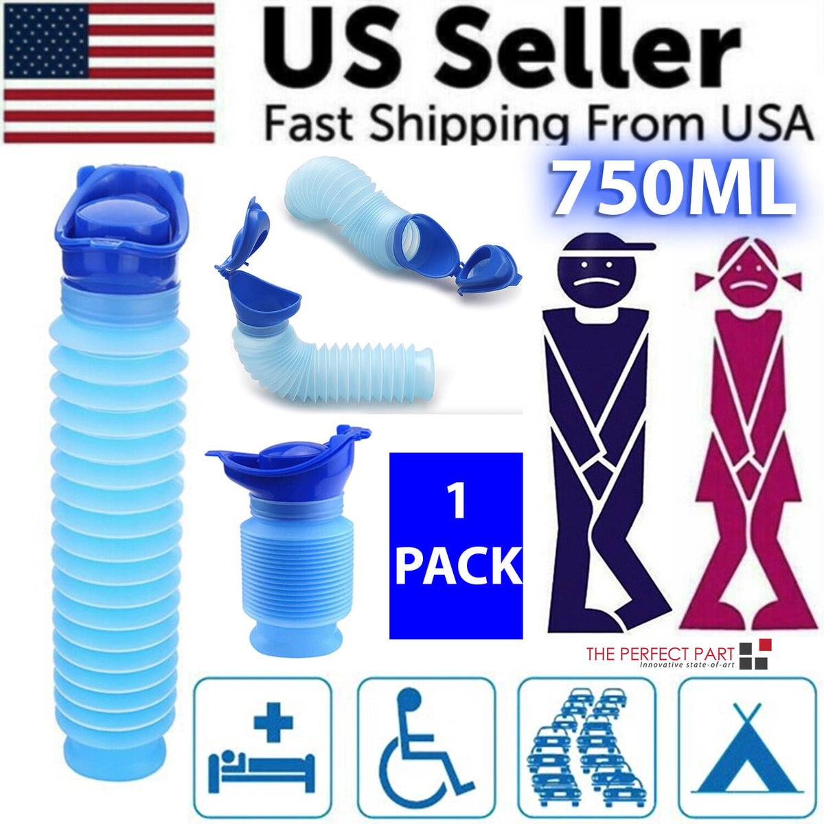 Portable Urinal Bottle for Men Women Travel Camping Car Emergency Kit