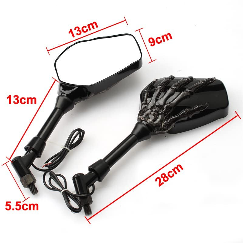 Motorcycle Rear View Mirrors with Luminous Skull Skeleton Hand Design