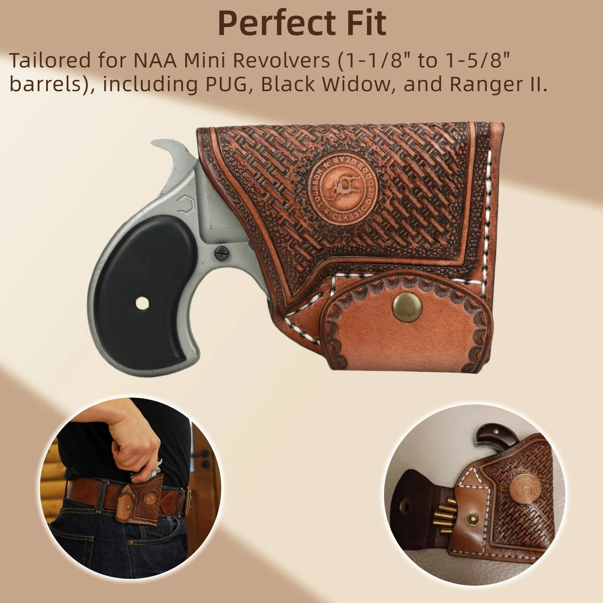 Leather Gun Holster for Mini Revolvers IWB OWB Concealed Carry