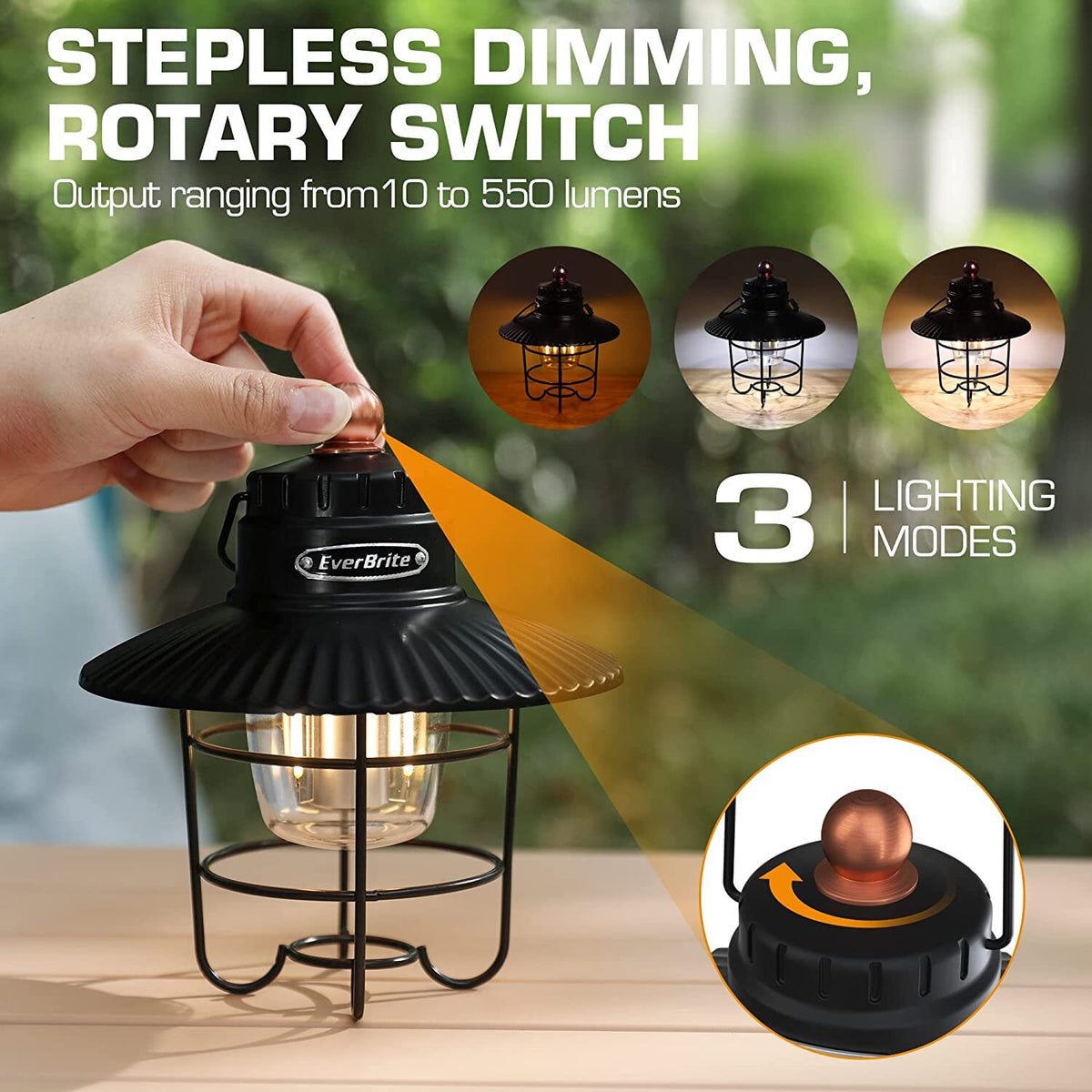 LED Camping Lantern Rechargeable 550 Lumens with 3 Light Modes and Power Bank