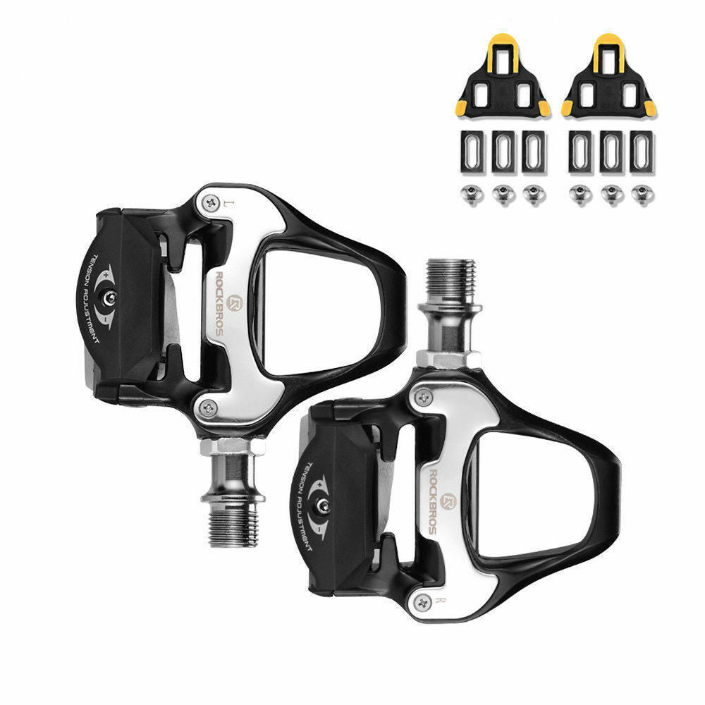 Road Bike Clipless Pedals with SPD-SL Cleats - Self-Locking Aluminum Alloy