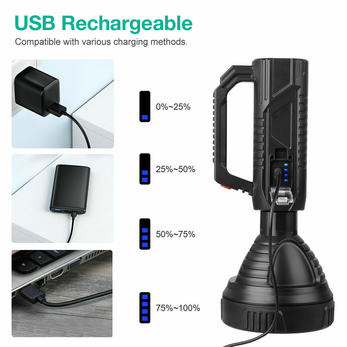 Rechargeable LED Searchlight Handheld Spotlight with 1640ft Range