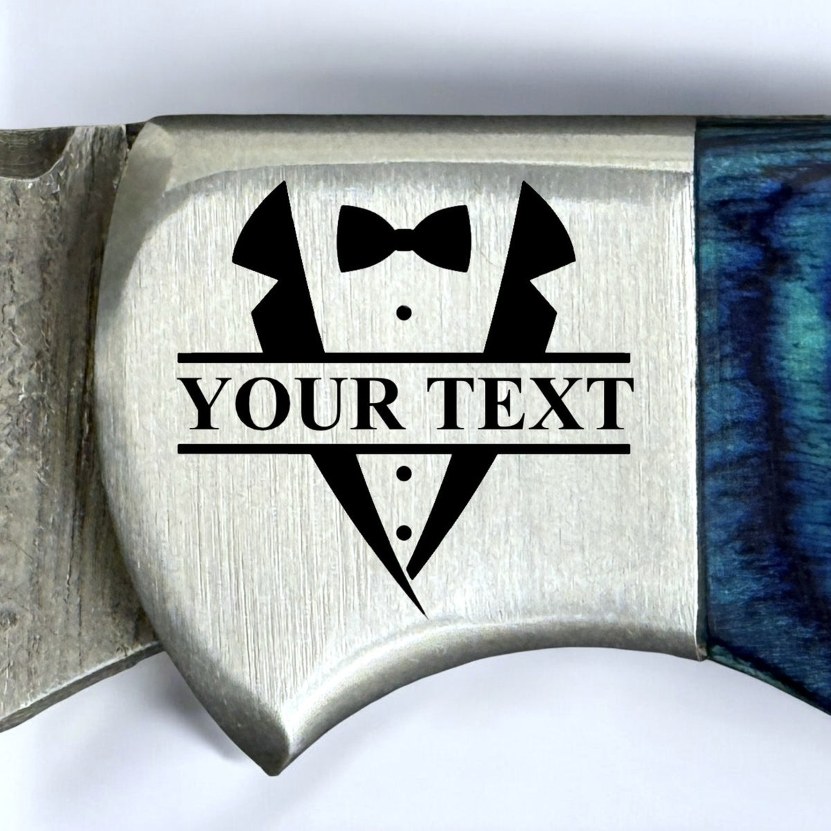 Handmade Damascus Folding Knife with Carved Pattern Blade and Wood Handle