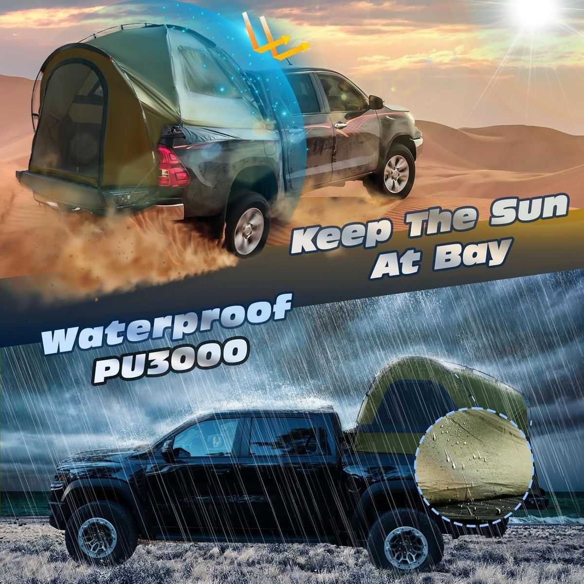 Waterproof Truck Bed Tent for Camping 5-5.4 Ft Fits F150 Silverado