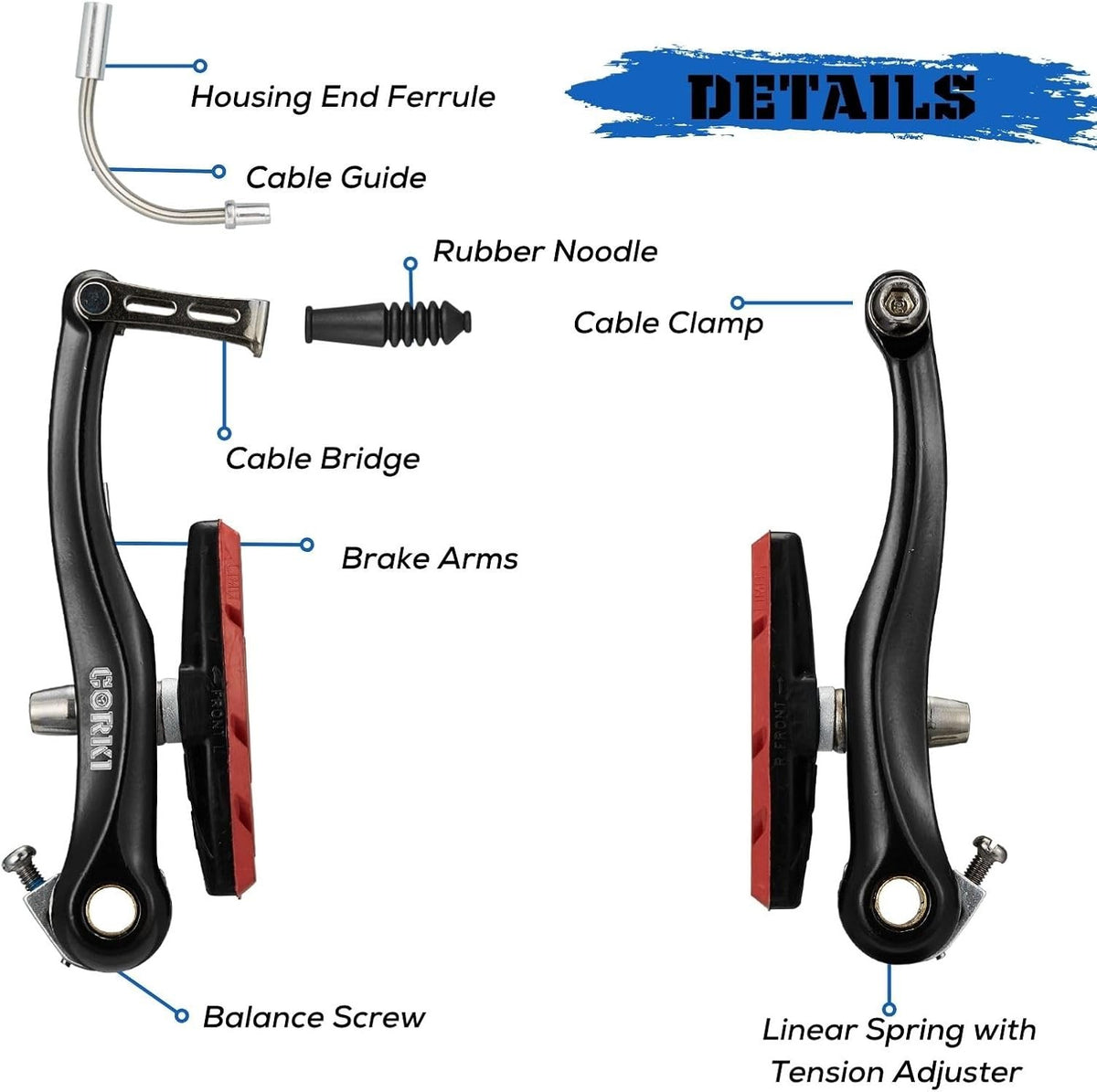 Mountain Bike V-Brake Set with 2 Pairs 70mm Brake Pads - Front & Rear