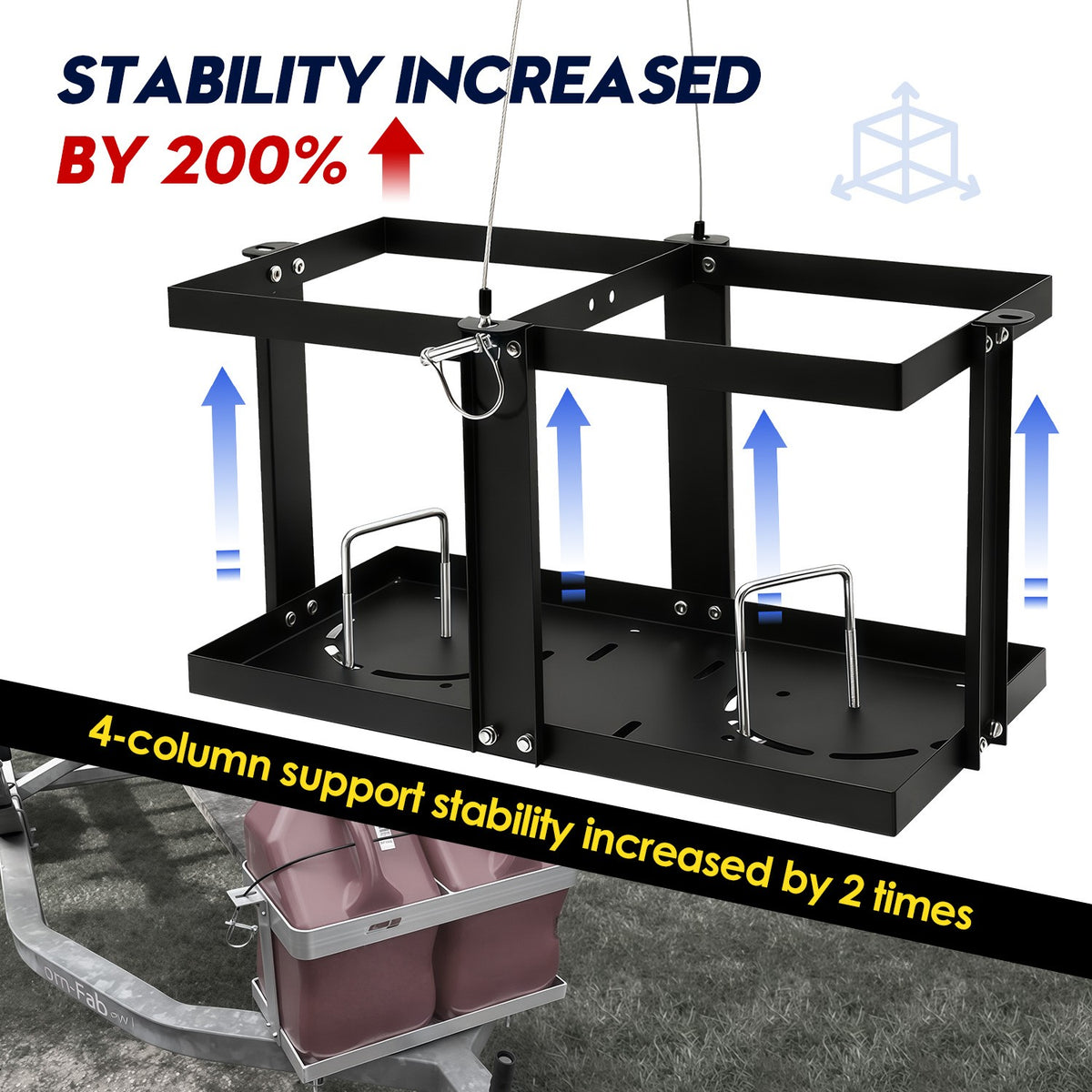 Fuel Jug Holder for Trailer - Holds Two 5-5.5 Gallon Gas Cans with Locking Strap