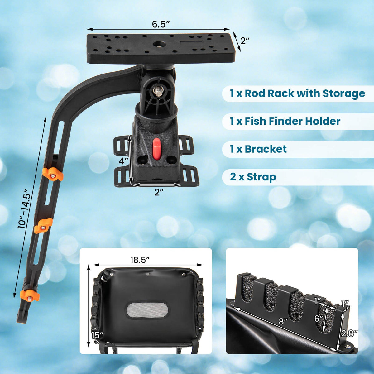 Fishing Boat Accessory Set with 360° Rotatable Fish Finder Mount & Rod Storage