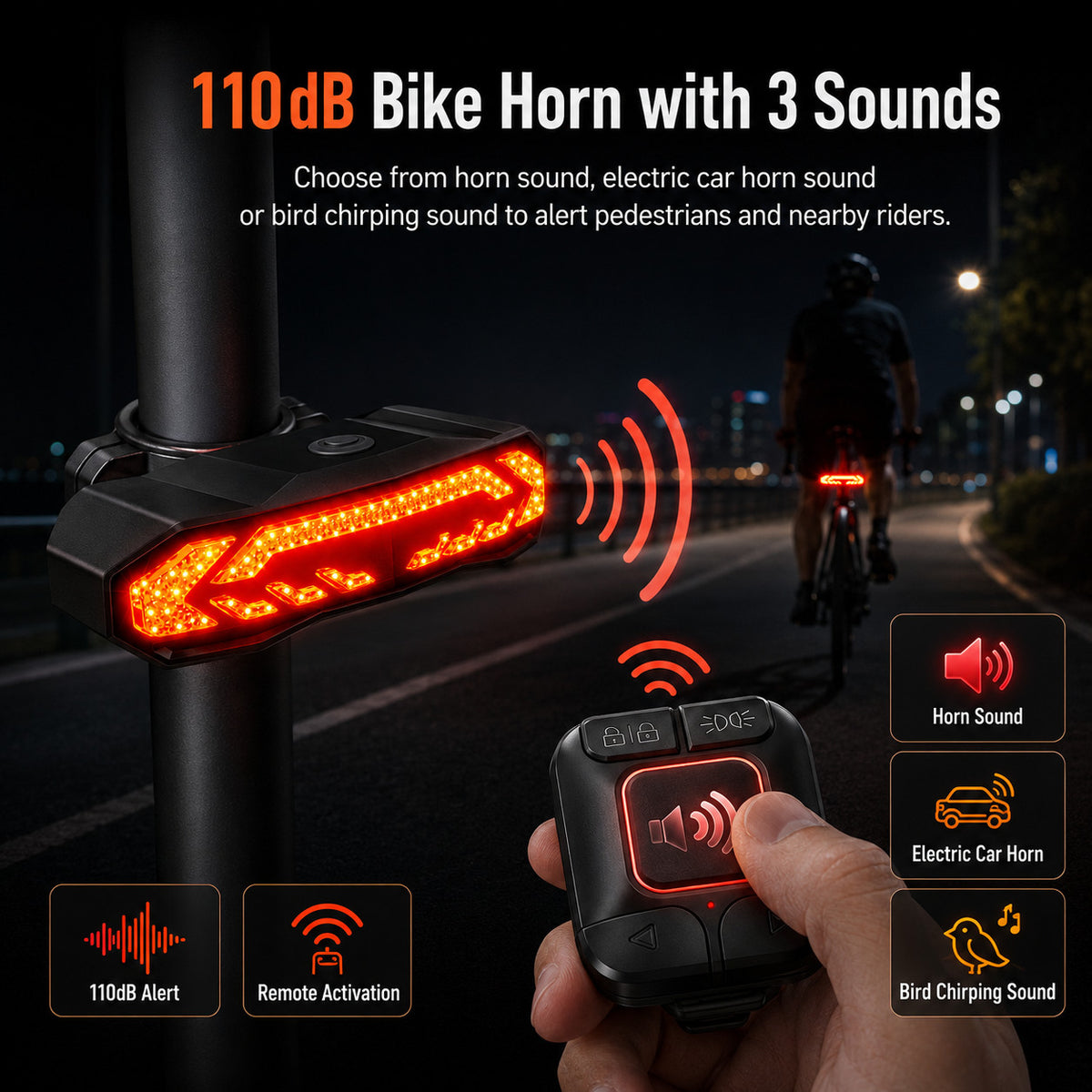 USB Rechargeable Bike Tail Light with Turn Signals Waterproof LED Cycling Safety Lamp