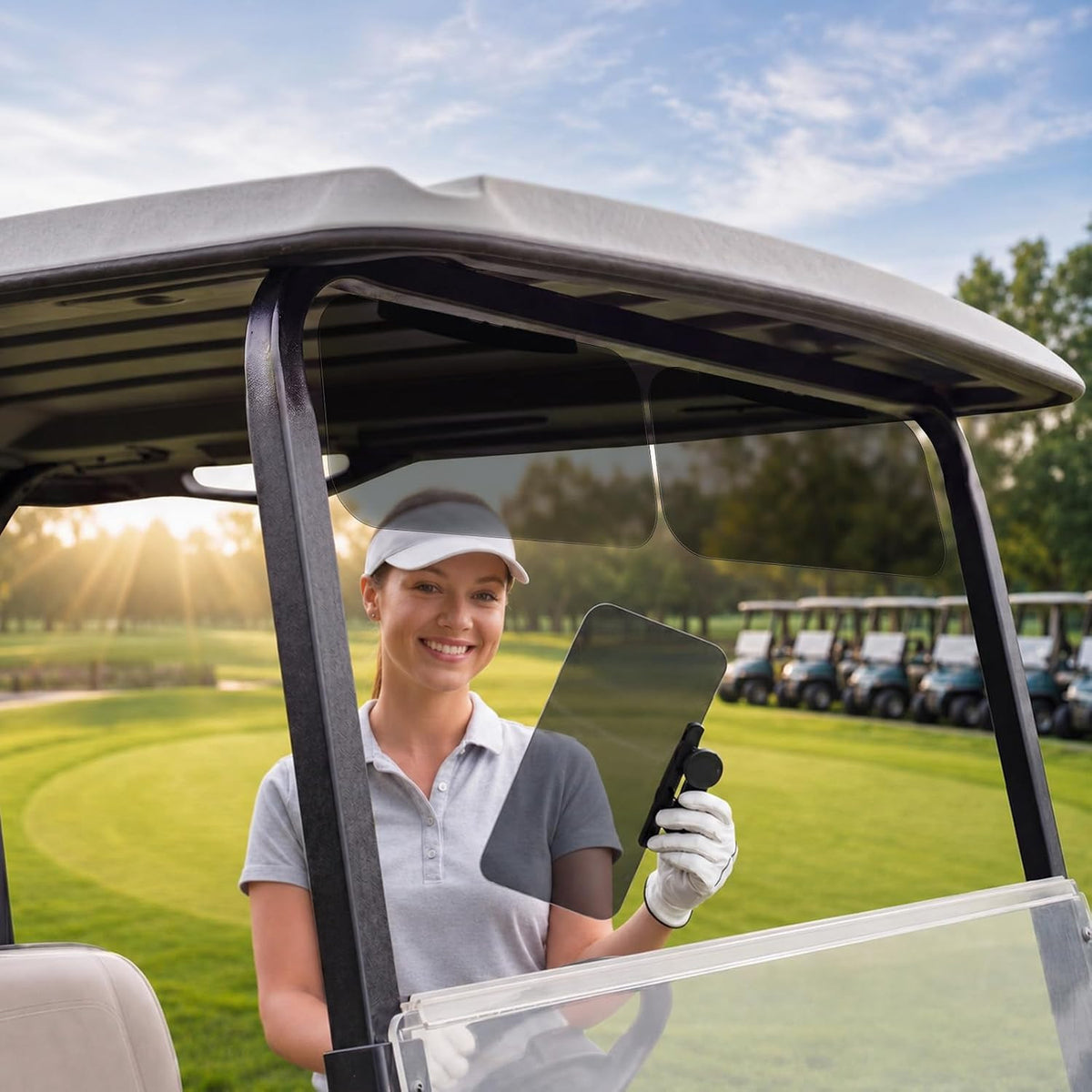 Magnetic Sun Visor for Golf Carts and UTVs - UV & Glare Protection, 13 x 5.7 Inches, 2 Pack