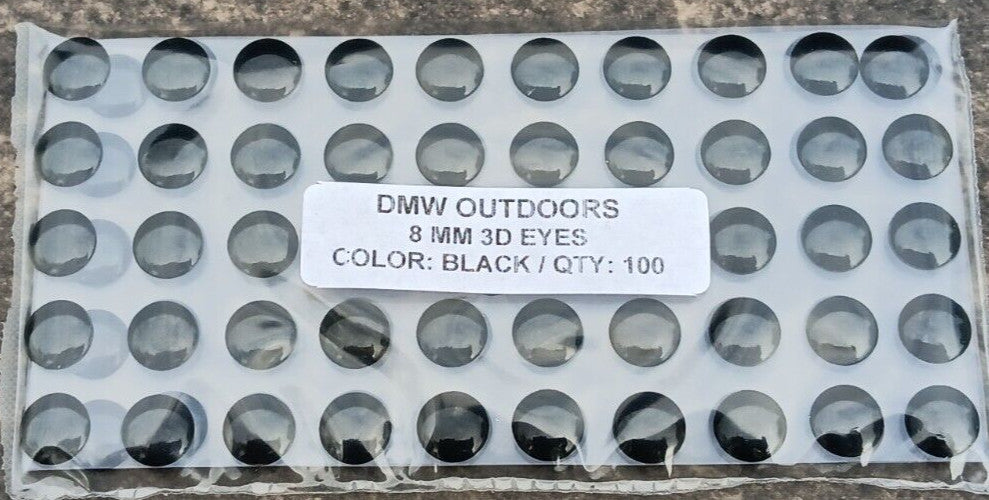8mm Black 3D Fish Eyes for Fly Tying, Lures & Jigs - 100 Pack