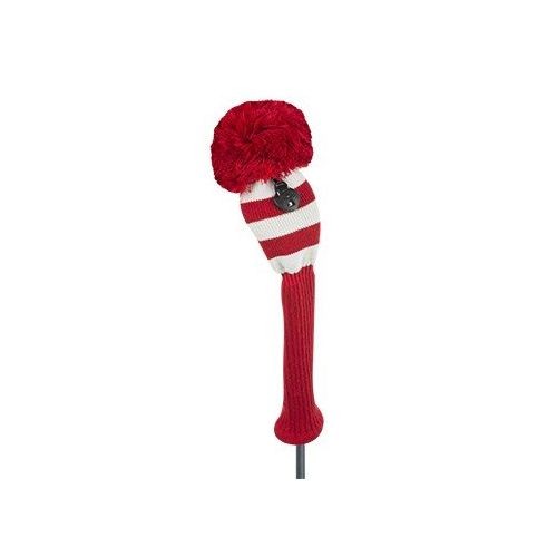 Golf Headcover for Fairway Wood - Knit, Red & White with PomPom