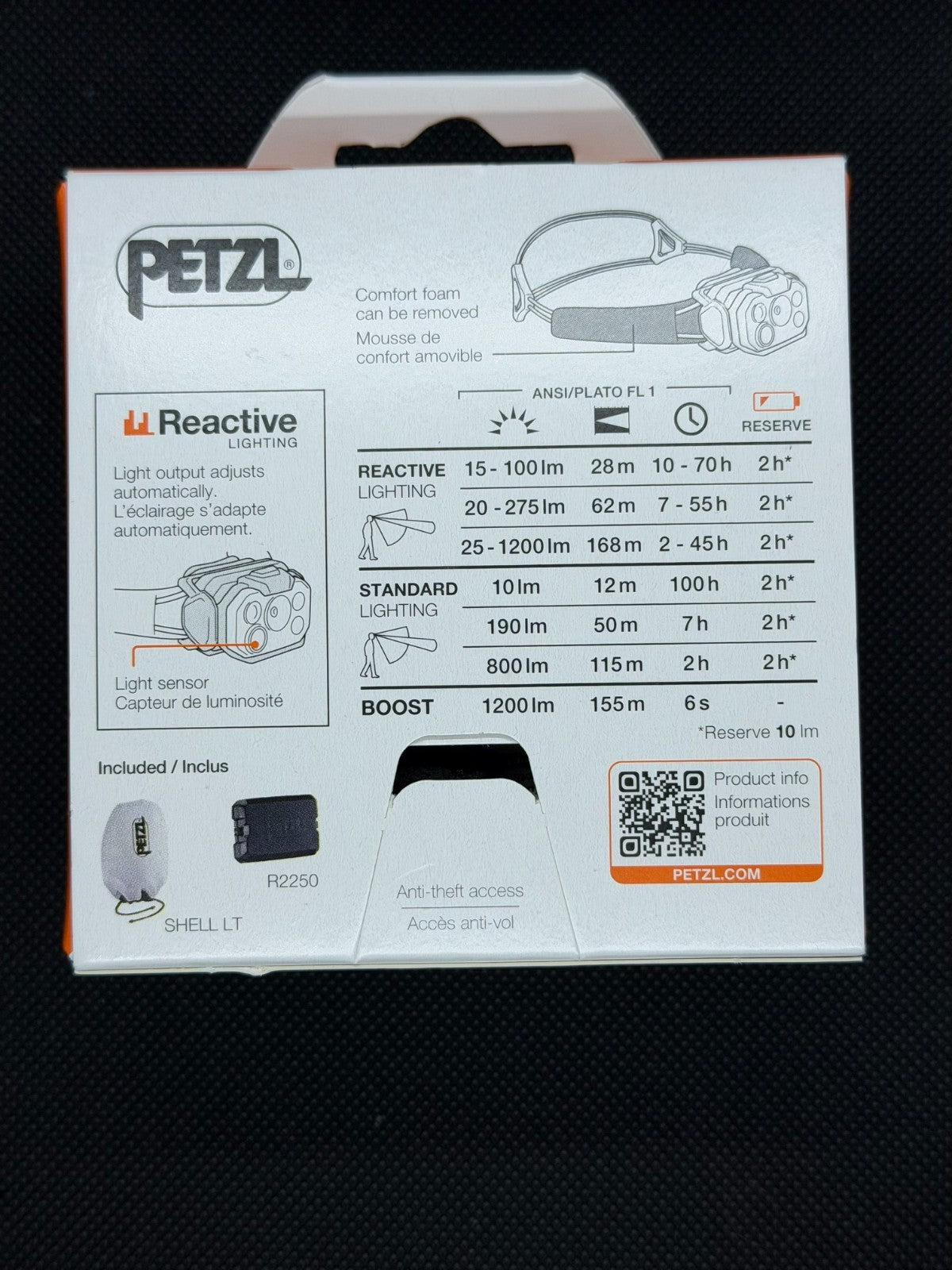 Petzl Swift RL 1200 Lumens Headlamp - Rechargeable, Waterproof, Black/Orange
