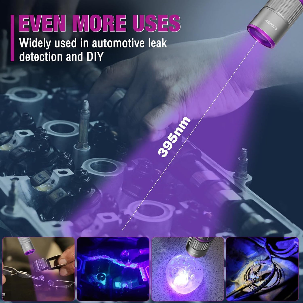 Rechargeable LED Pen Flashlight with UV Black Light 395nm Compact Portable
