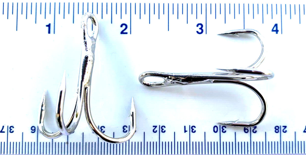 Heavy Duty Treble Hooks - Nickel Finish, Multiple Sizes for Fishing